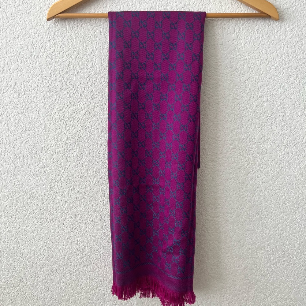 Gucci GG Reversible Scarf - Petroleum Blue/Pink - Picture 2 of 13